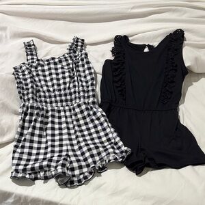 Btween 8 set of 2 rompers shorts Kids Black white Checkered and black worn once